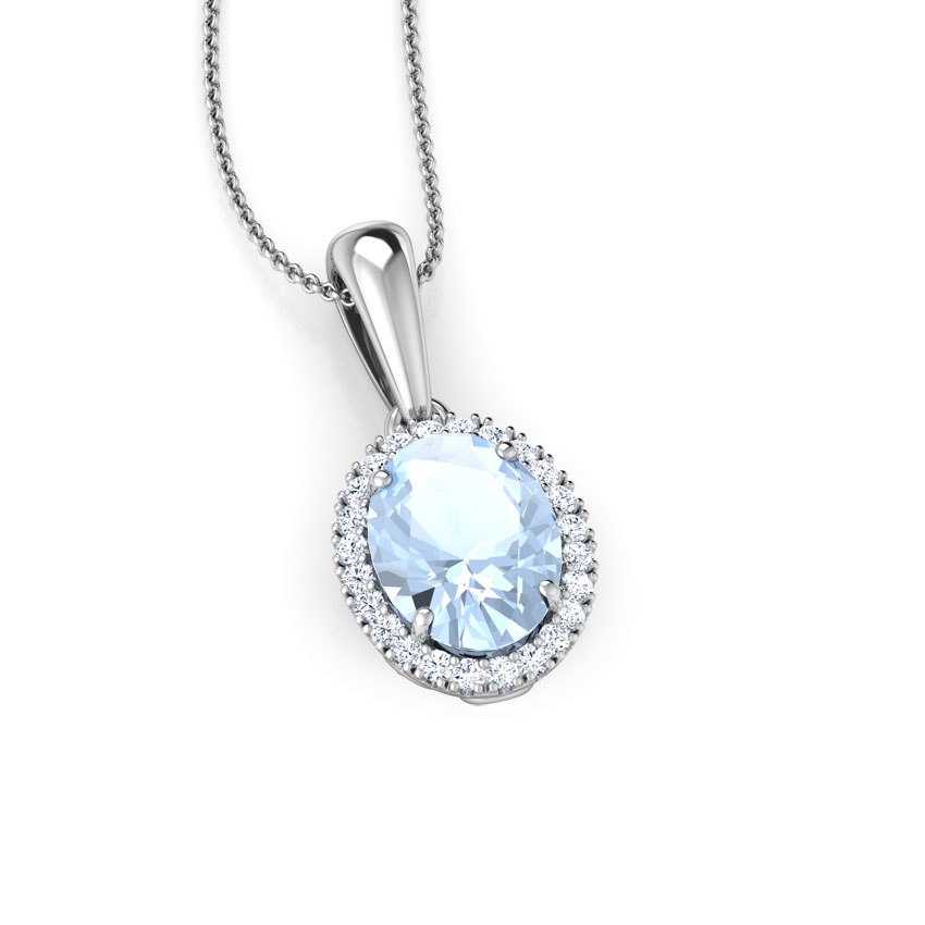 Halo Aquamarine Birthstone Pendant