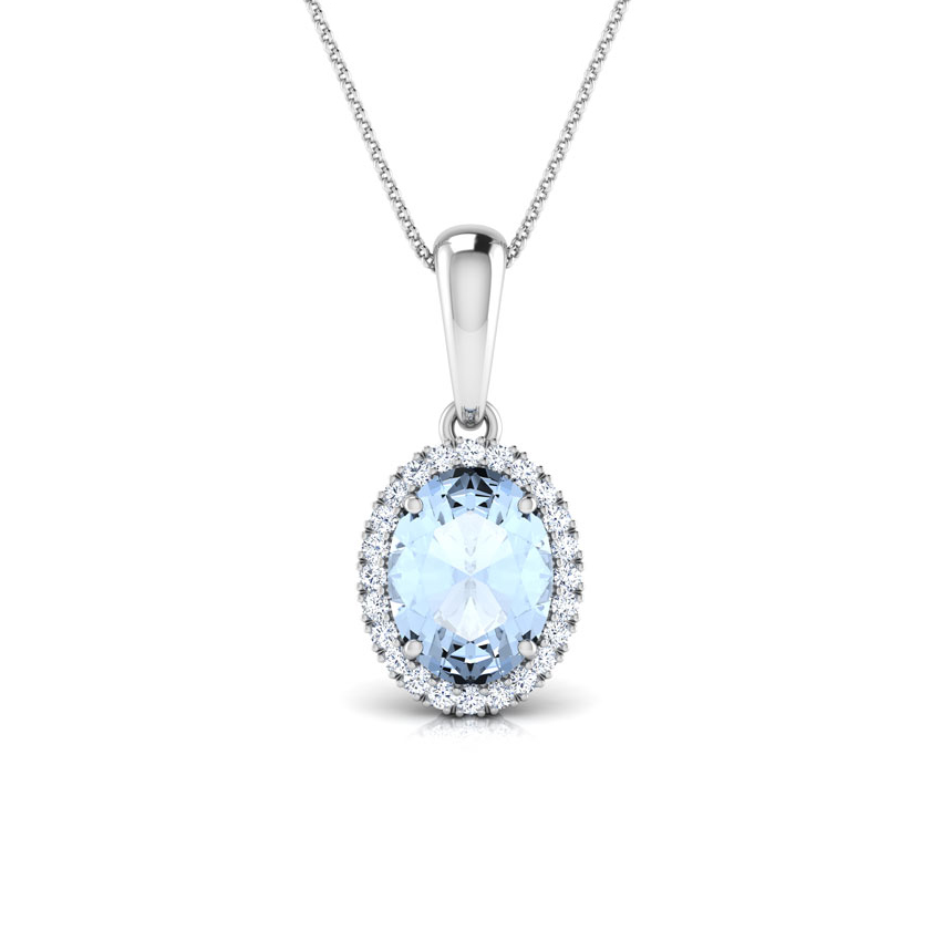 Halo Aquamarine Birthstone Pendant