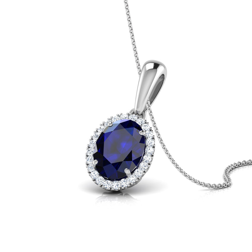 Halo Blue Sapphire Birthstone Pendant