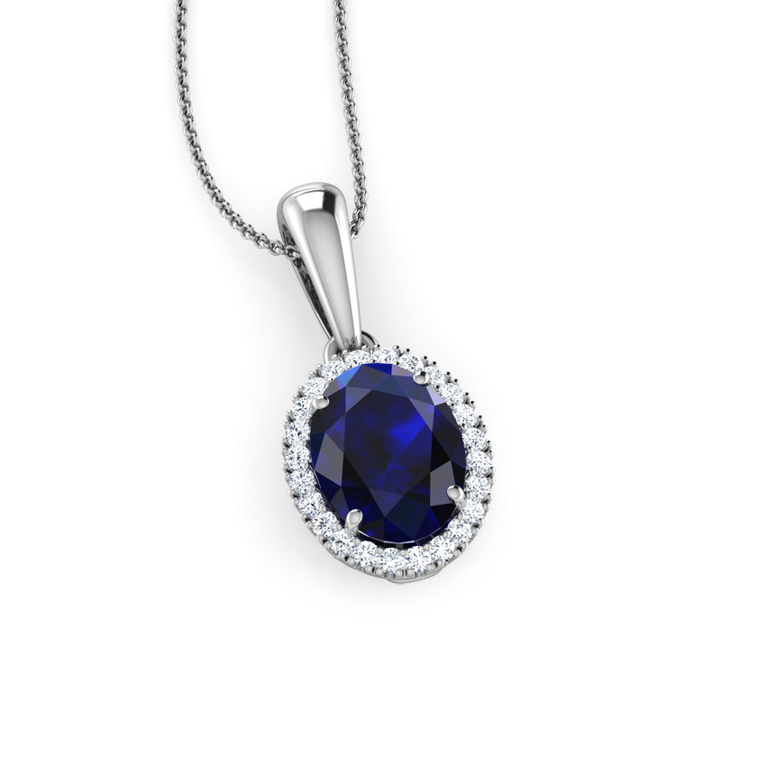 Halo Blue Sapphire Birthstone Pendant