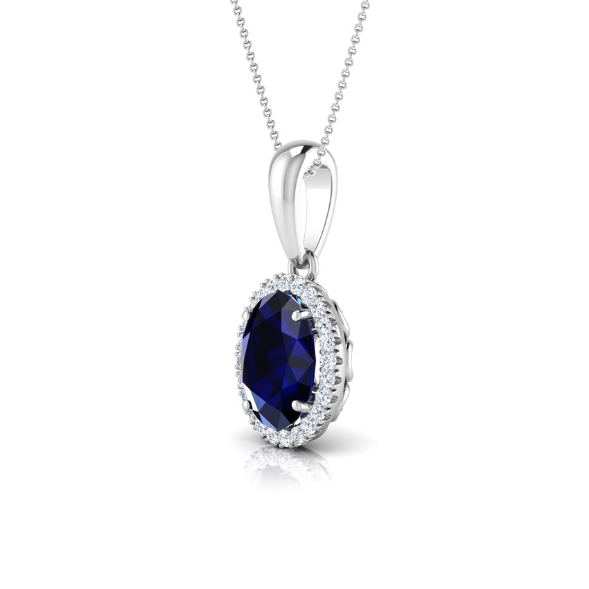 Halo Blue Sapphire Birthstone Pendant