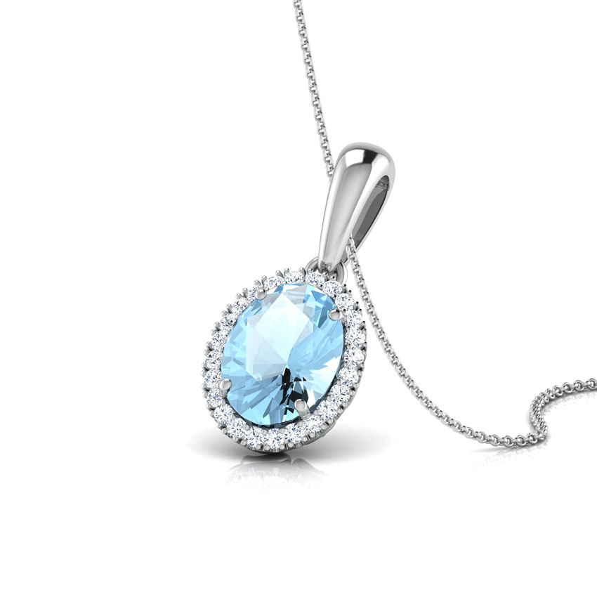 Halo Blue Topaz Birthstone Pendant
