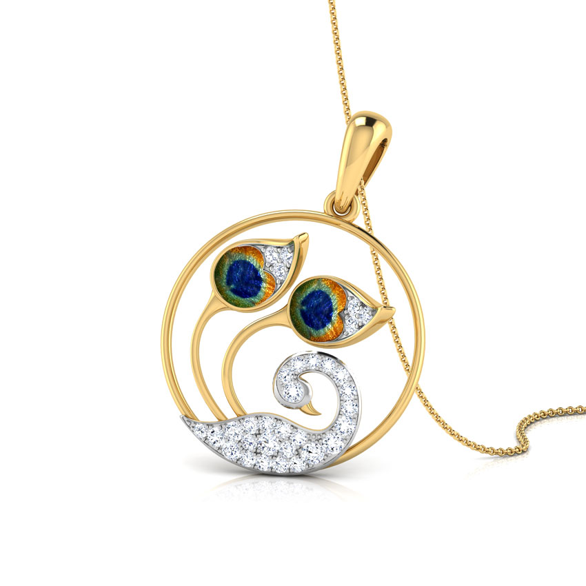 Diamond Pendants 18 Karat Yellow Gold Encircled Peacock Diamond Pendant