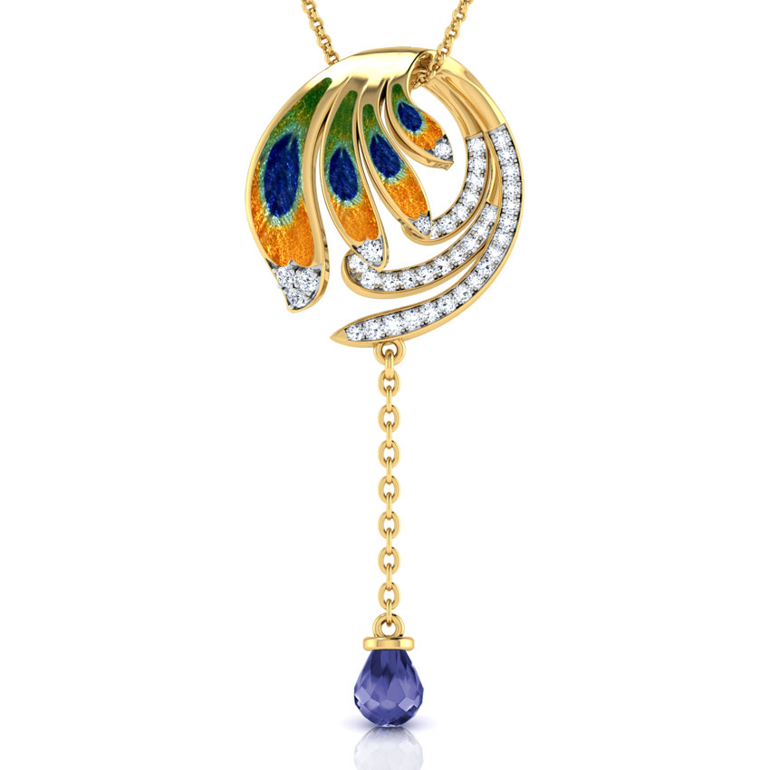 Diamond,Gemstone Pendants 18 Karat Yellow Gold Grace Peacock Drop Gemstone Pendant