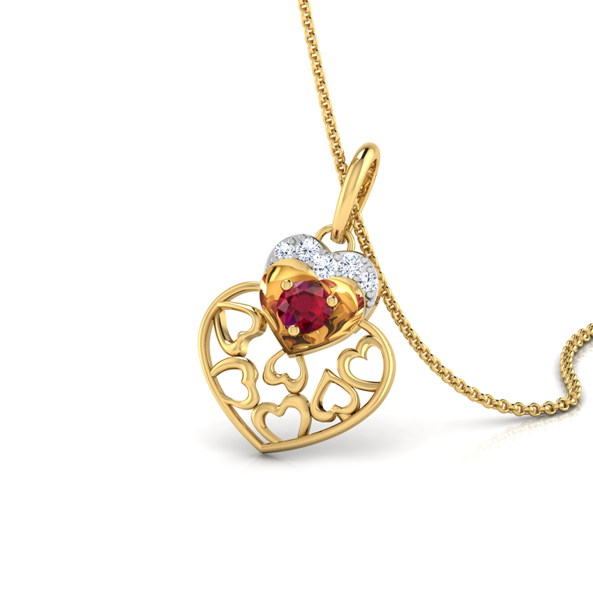 Diamond,Gemstone Pendants 18 Karat Yellow Gold Alluring Heart Gemstone Pendant