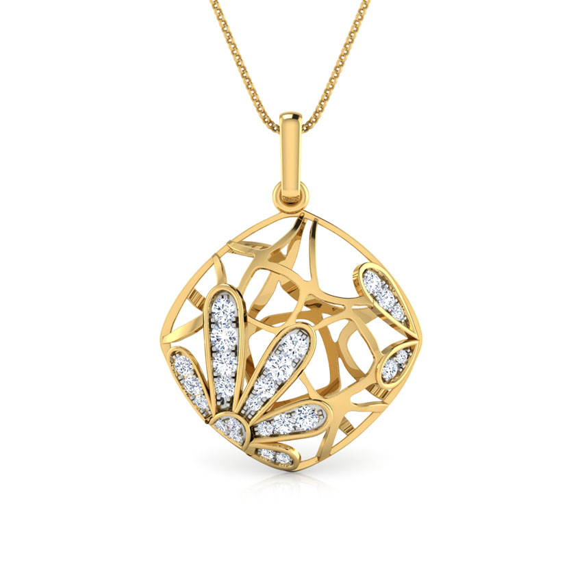 Diamond Pendants 18 Karat Yellow Gold Tangle Diamond Flower Pendant