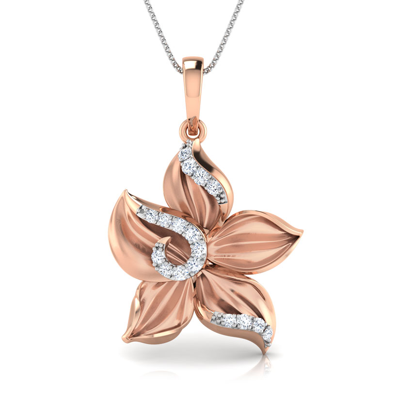 Diamond Pendants 18 Karat Rose Gold Crocus Flower Diamond Pendant