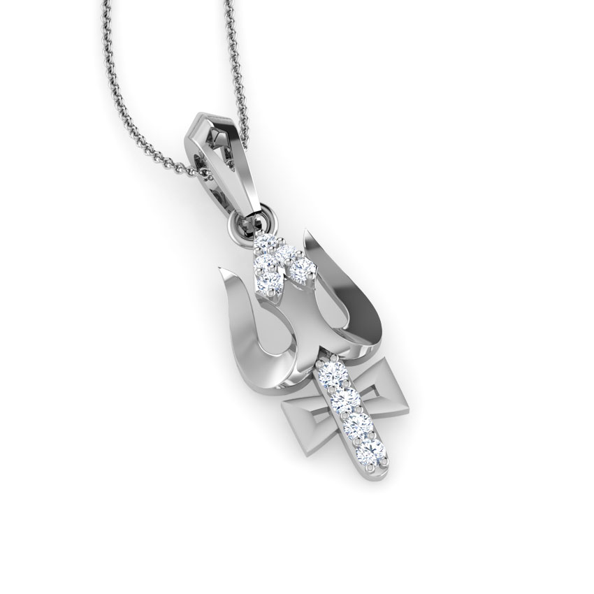 Diamond Pendants 18 Karat White Gold Shiva Trishul Diamond Pendant