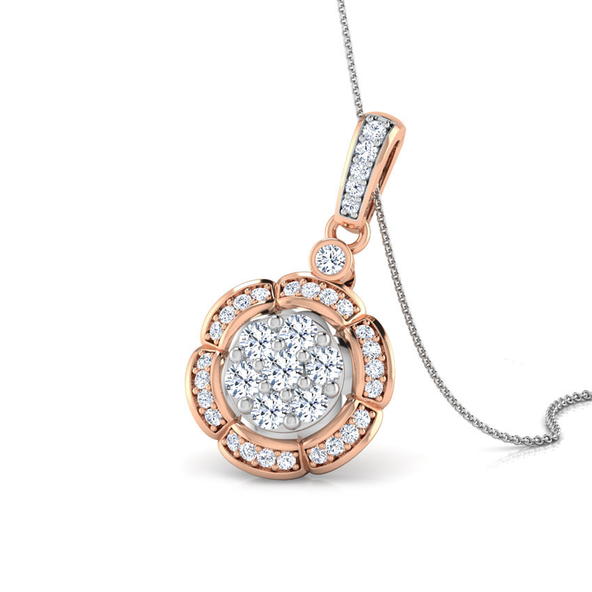 Diamond Pendants 14 Karat Rose Gold Scallop Cluster Diamond Pendant