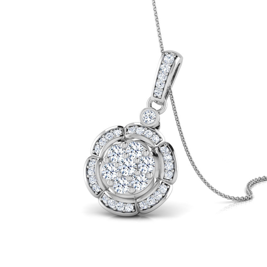 Diamond Pendants 18 Karat White Gold Scallop Cluster Diamond Pendant