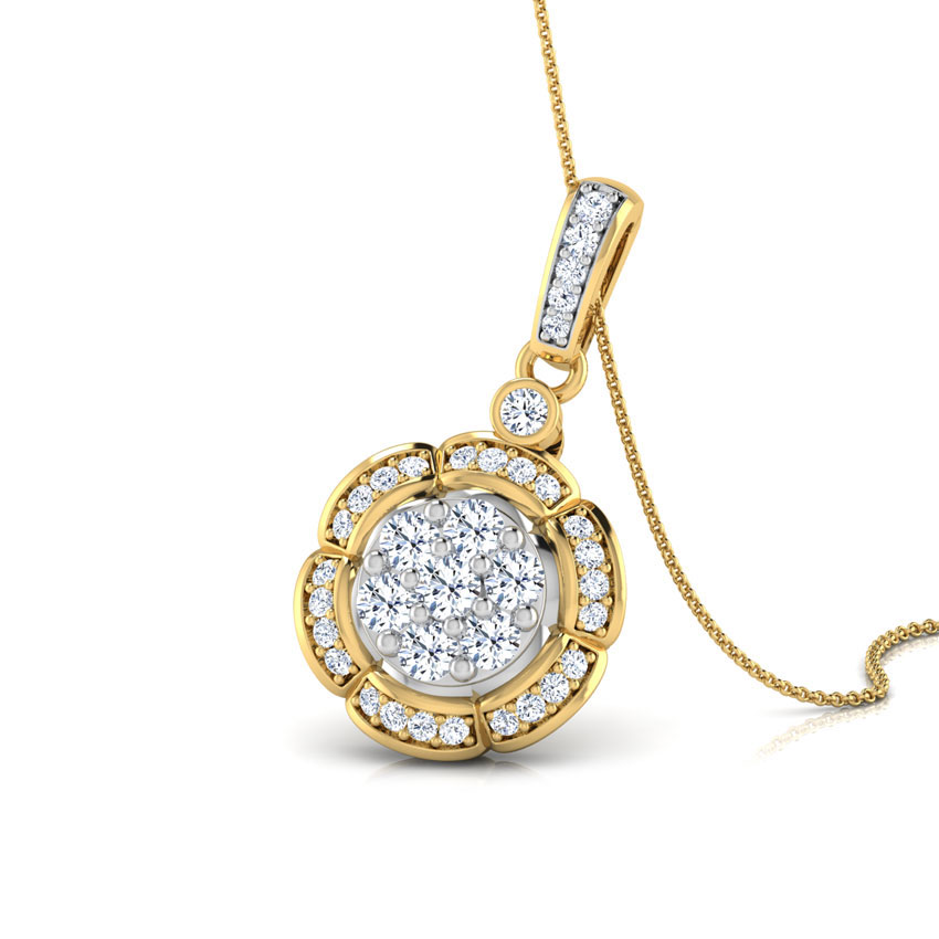Diamond Pendants 18 Karat Yellow Gold Scallop Cluster Diamond Pendant