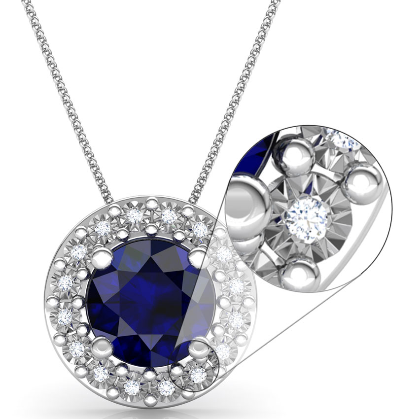 Diamond,Gemstone Pendants 14 Karat White Gold Halo Miracle Gemstone Pendant