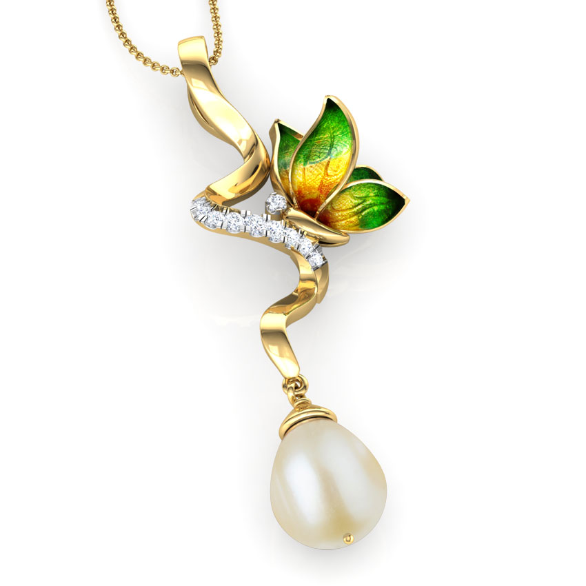 Ribbon Drop Green Butterfly Pendant