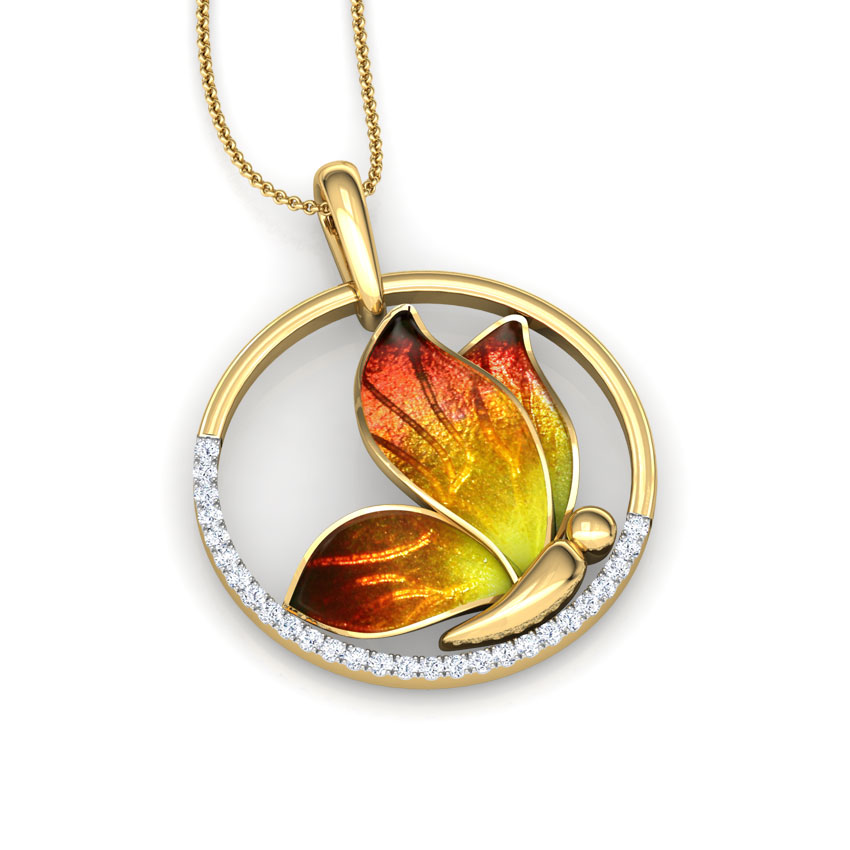 Encircle Orange Butterfly Diamond Pendant