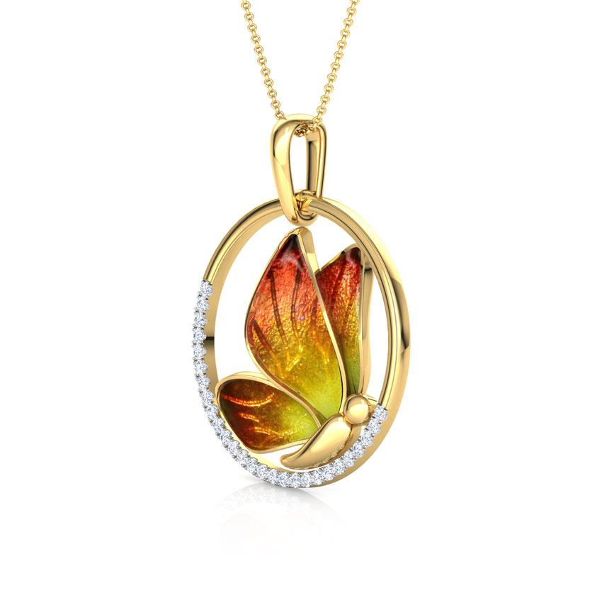 Encircle Orange Butterfly Diamond Pendant