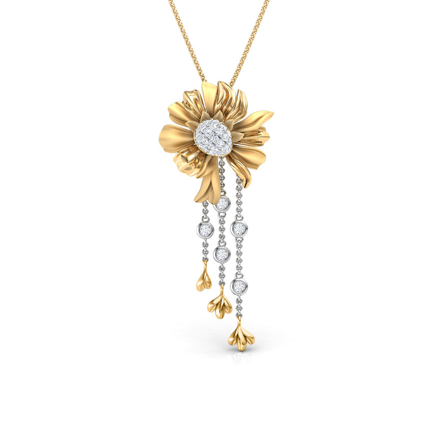 Diamond Pendants 14 Karat Two Tone Gold Aster Bloom Diamond Pendant