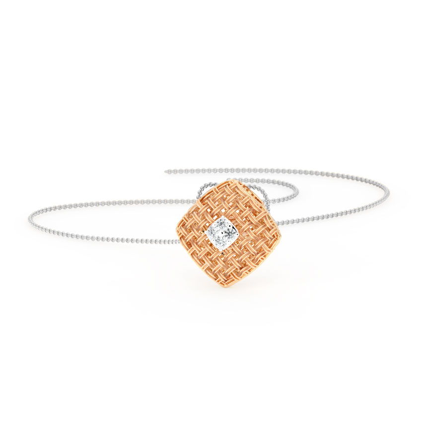 Diamond Pendants 14 Karat Rose Gold Checkered Twill Diamond Pendant