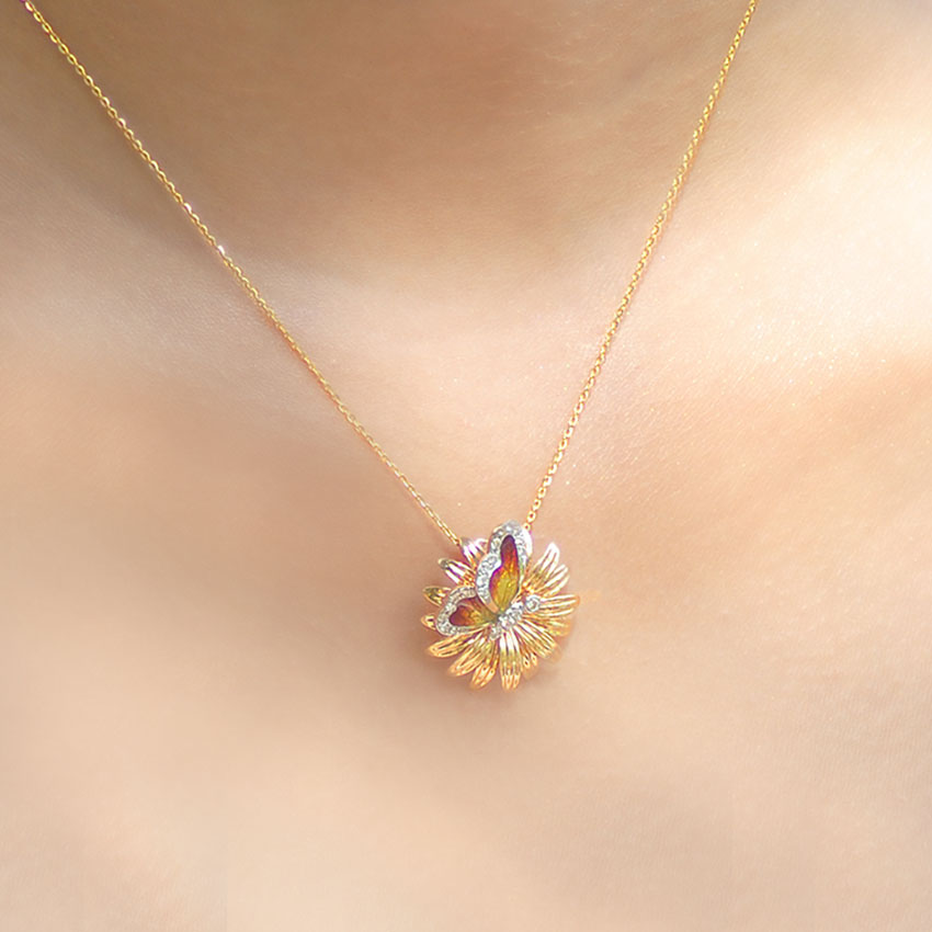 Floral Orange Butterfly Diamond Pendant Floral Orange Butterfly Diamond Pendant