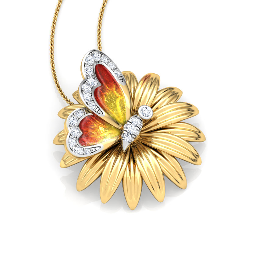 Floral Orange Butterfly Diamond Pendant Floral Orange Butterfly Diamond Pendant