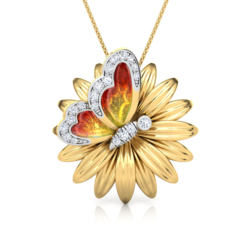 Floral Orange Butterfly Diamond Pendant Floral Orange Butterfly Diamond Pendant