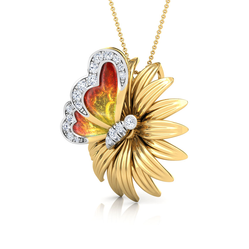 Floral Orange Butterfly Diamond Pendant Floral Orange Butterfly Diamond Pendant