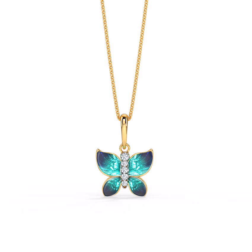 Diamond,Gemstone Pendants 18 Karat Rose Gold Hover Blue Butterfly Diamond Pendant
