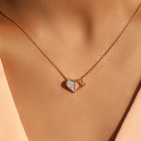 Diamond Pendants 14 Karat Rose Gold Flutter Diamond Heart Pendant