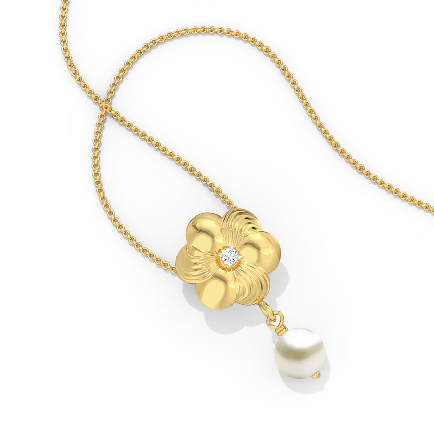 Diamond,Gemstone Pendants 14 Karat Yellow Gold Bright Floral Pearl Pendant
