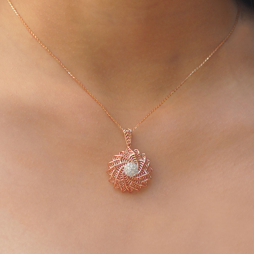 Diamond Pendants 18 Karat Rose Gold Aloe Fractal Diamond Pendant
