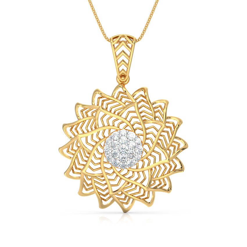 Diamond Pendants 18 Karat Yellow Gold Spiral Aloe Fractal Diamond Pendant