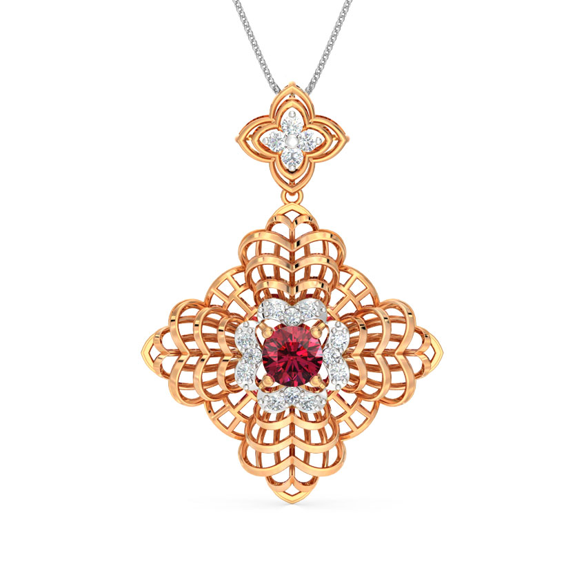 Diamond,Gemstone Pendants 18 Karat Rose Gold Crassula Fractal Gemstone Pendant