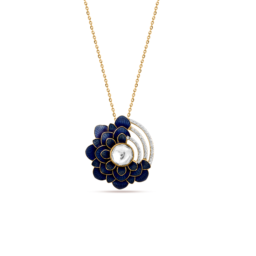 Diamond,Gemstone Pendants 18 Karat Yellow Gold Array Azure Bloom Pendant