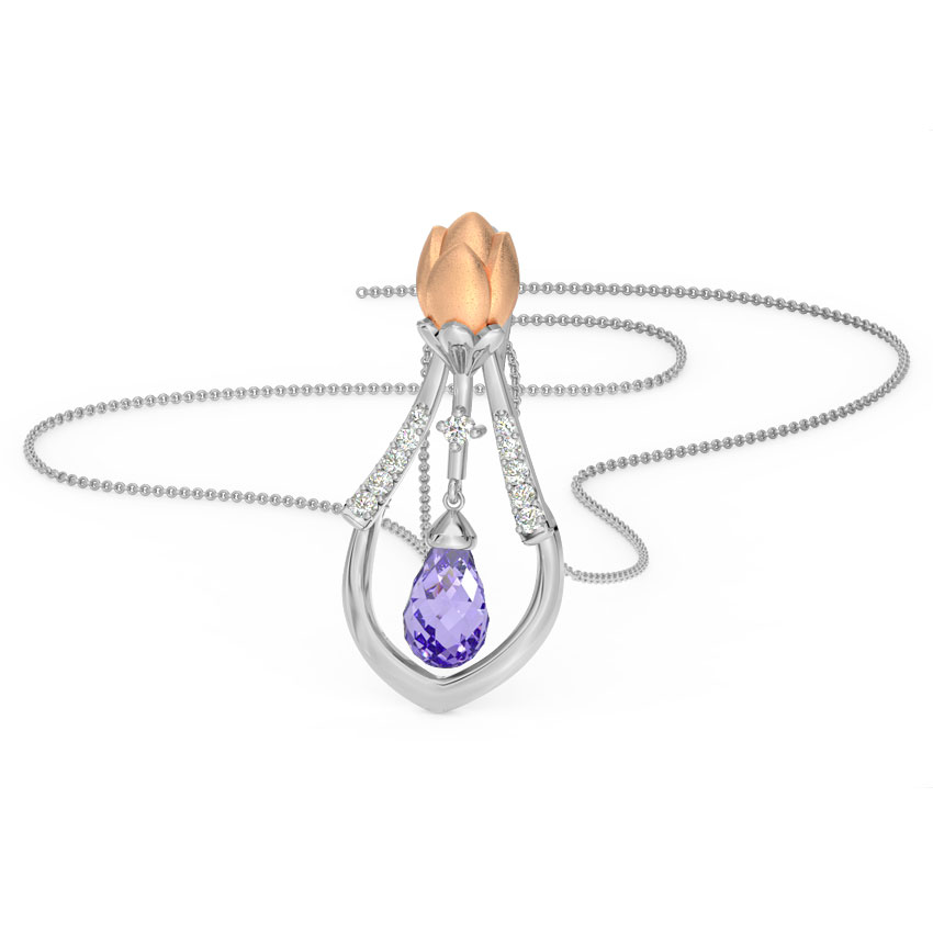 Diamond,Gemstone Pendants 14 Karat Two Tone Gold Classic Tulip Gemstone Pendant