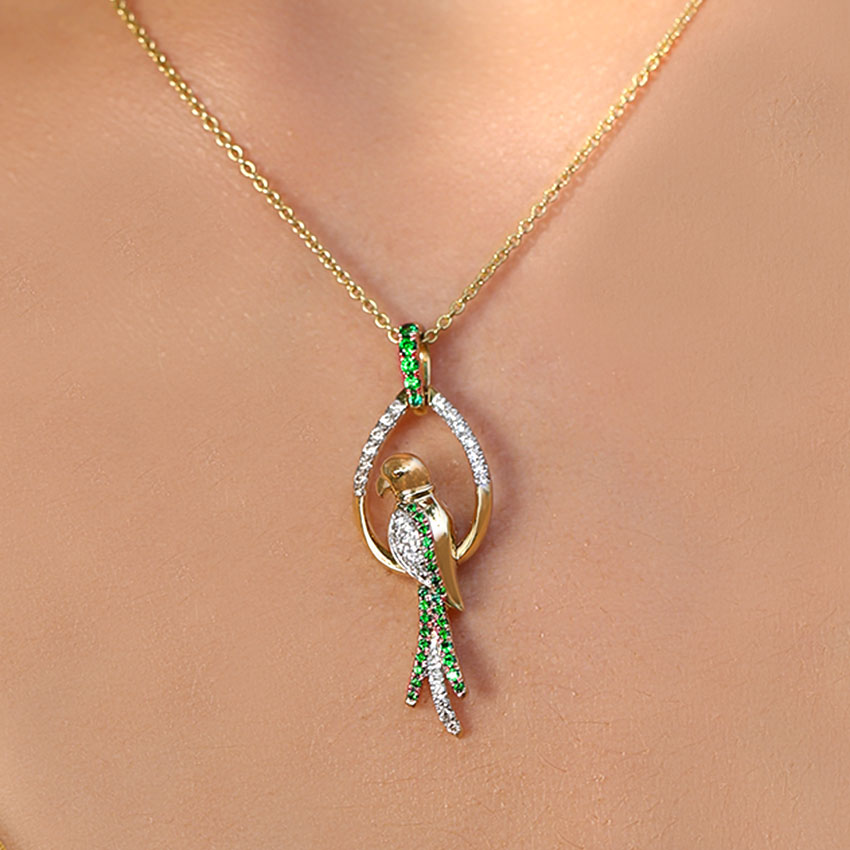 Diamond,Gemstone Pendants 18 Karat Yellow Gold Adorable Parrot Gemstone Pendant