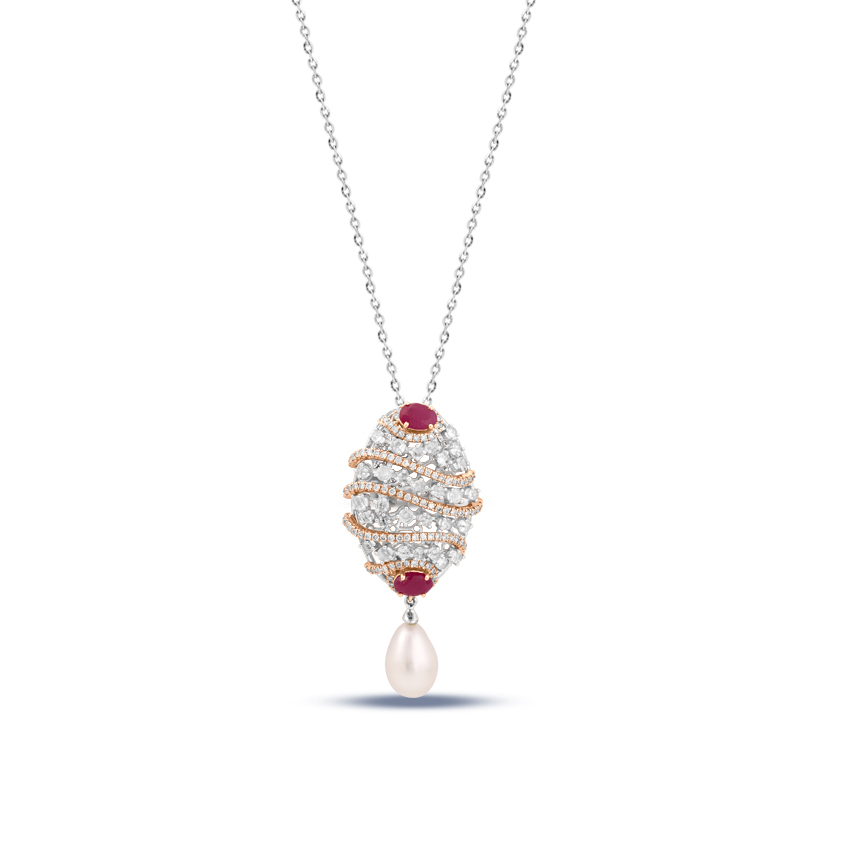 Diamond,Gemstone Pendants 18 Karat Two Tone Gold Scarlet Sparkle Gemstone Pendant