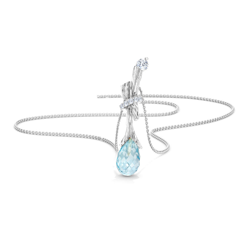 Diamond,Gemstone Pendants 14 Karat White Gold Offshoot Dewdrops Gemstone Pendant