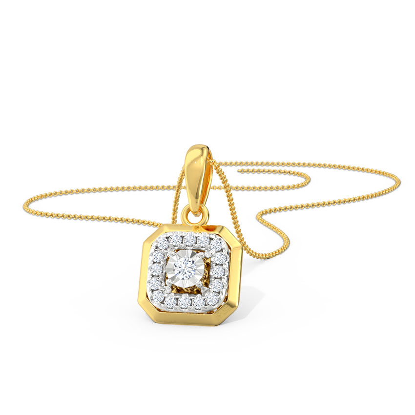 Diamond Pendants 18 Karat Yellow Gold Hex Diamond Miracle Plate Pendant