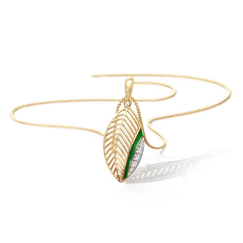 Diamond Pendants 18 Karat Yellow Gold Justine Diamond Leaf Pendant