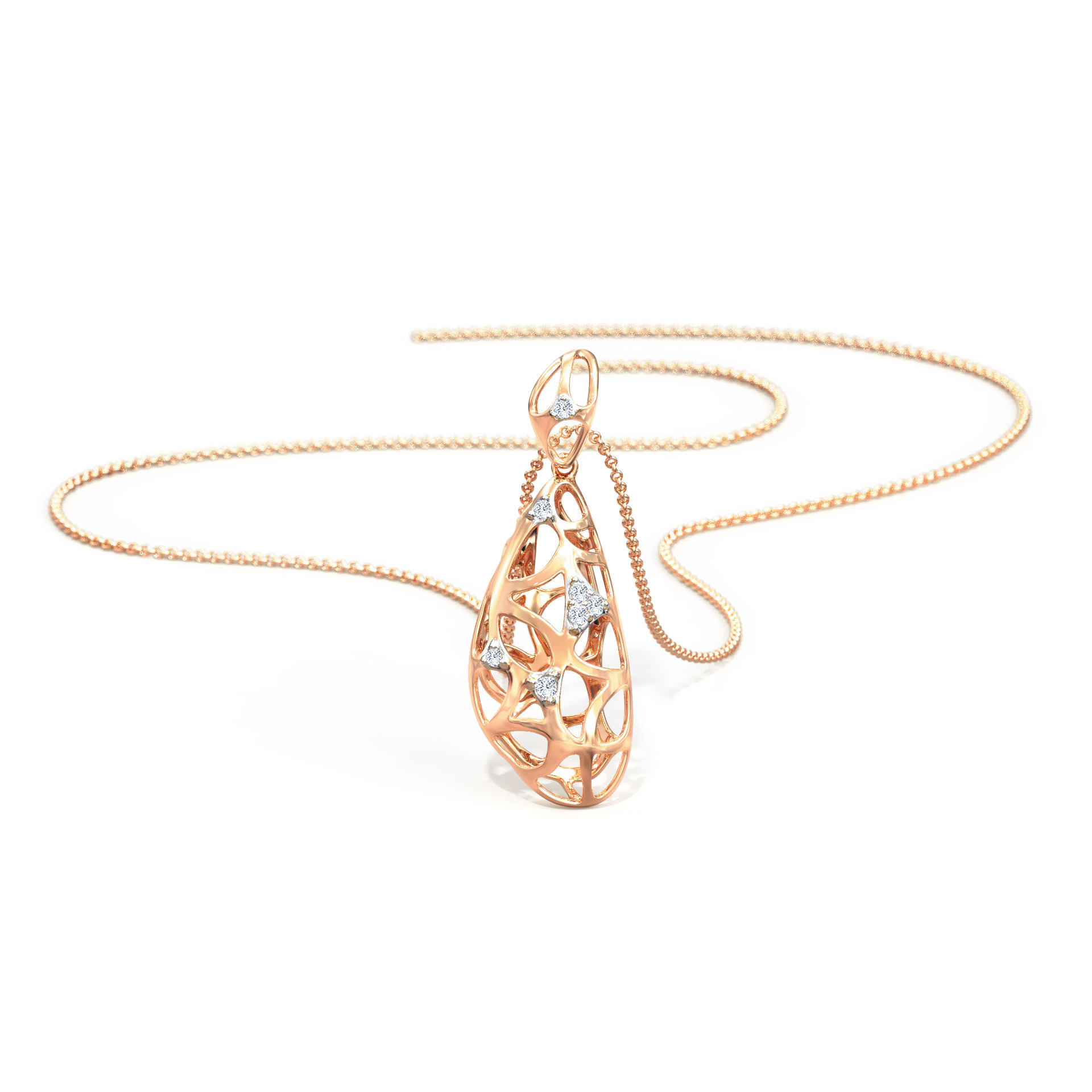 Diamond Pendants 14 Karat Rose Gold Drop Lattice Diamond Pendant