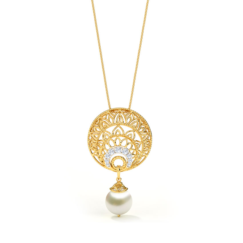 Diamond,Gemstone Pendants 18 Karat Yellow Gold Arris Pearl Pendant