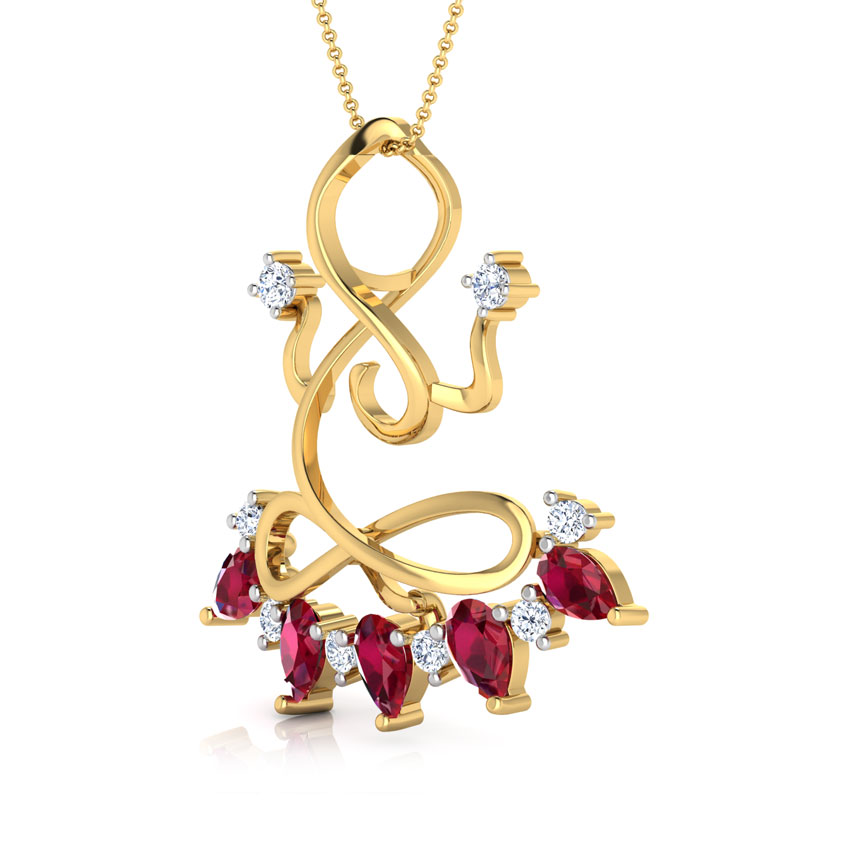 Lakshmi Lotus Silhouette Gemstone Pendant