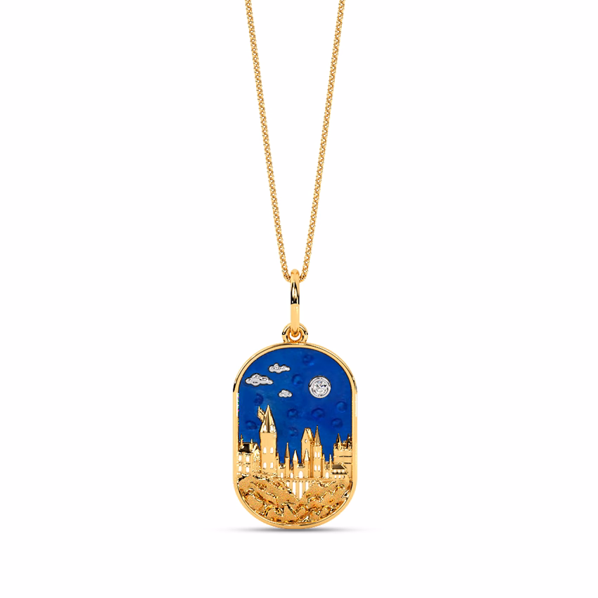 Diamond Pendants 9 Karat Yellow Gold Hogwarts Castle Pendant
