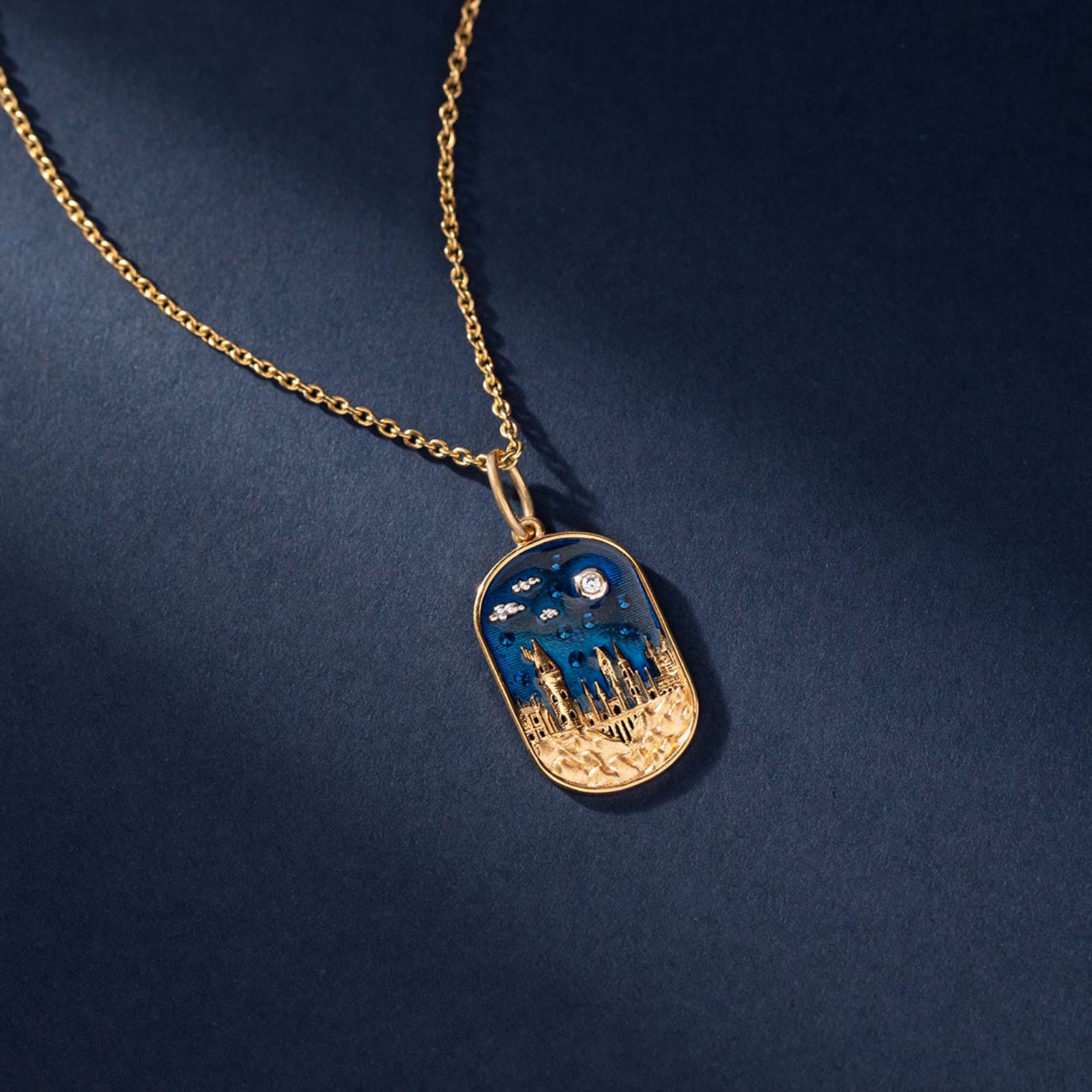 Diamond Pendants 9 Karat Yellow Gold Hogwarts Castle Pendant