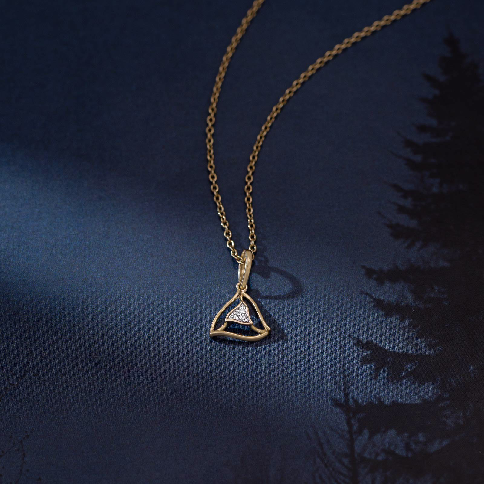 Diamond Pendants 9 Karat Yellow Gold Swirl Triangle 9KT Diamond Pendant