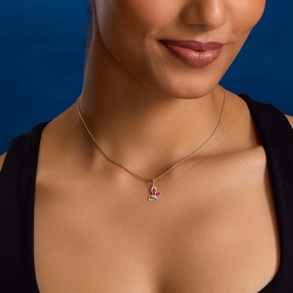 Diamond,Gemstone Pendants 14 Karat Yellow Gold Dainty Butterfly 9KT Gemstone Pendant