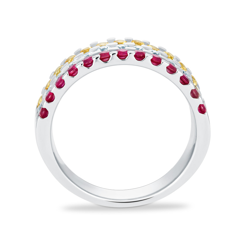 Triumph Tri-colour Ring, 18K White Gold with Diamonds (0.33 ct), Rubies (0.40 ct) & Yellow Sapphires Triumph Tri-colour Ring, 18K White Gold with Diamonds (0.33 ct), Rubies (0.40 ct) & Yellow Sapphires