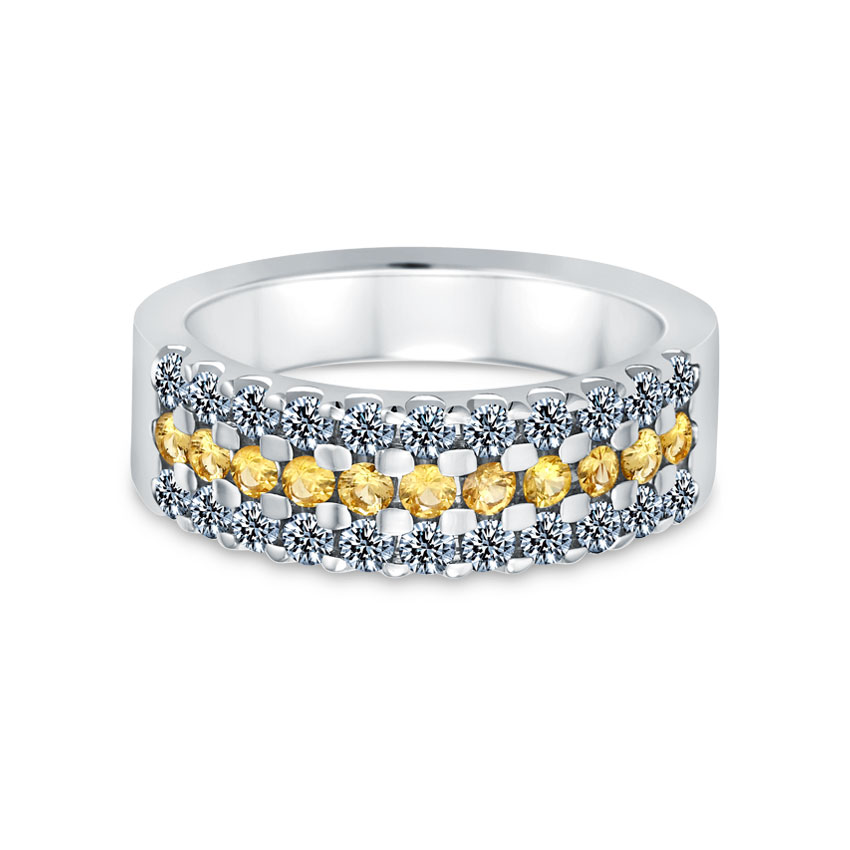 Triumph 3-Row Diamond (0.57 ct) & Yellow Sapphire (0.34 ct) Ring, 18K White Gold Triumph 3-Row Diamond (0.57 ct) & Yellow Sapphire (0.34 ct) Ring, 18K White Gold