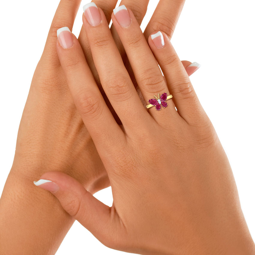 Diamond,Gemstone Rings 18 Karat Yellow Gold Butterfly Ruby Diamond Ring