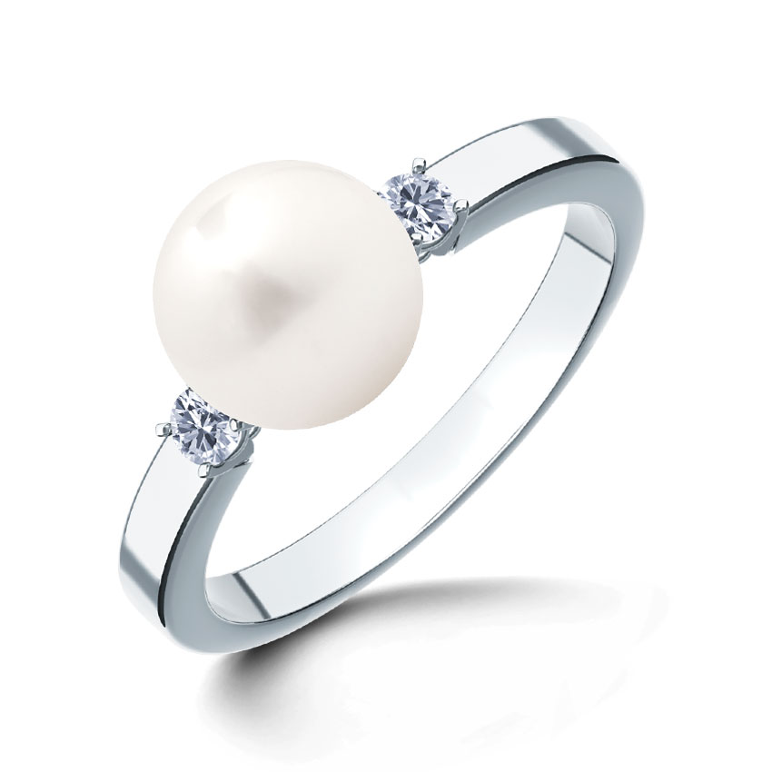 Serenade Pearl (8 mm) & Diamond (0.10 ct) ring, 18K White Gold