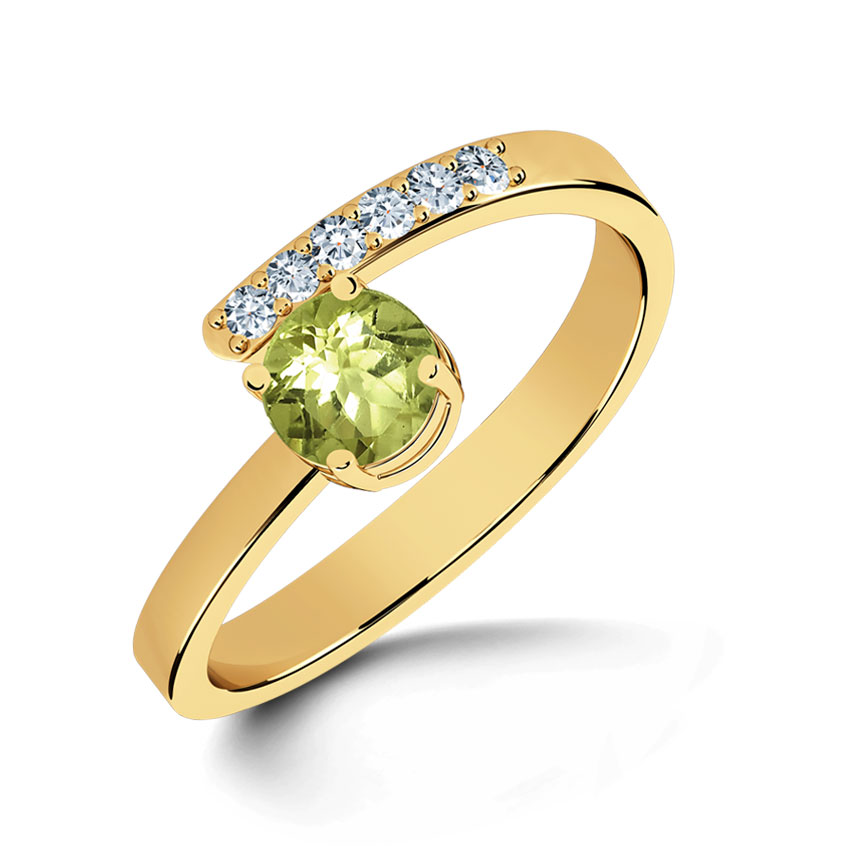 Promise Diamond (0.06 ct) & Peridot (5 mm) Ring, 18K Yellow Gold Promise Diamond (0.06 ct) & Peridot (5 mm) Ring, 18K Yellow Gold